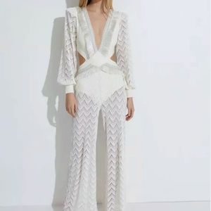WORN ONCE!! PATBO X ALESSANDRA FRINGE TRIM CUT-OUT JUMPSUIT WHITE
